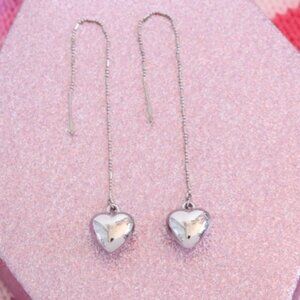 Heart Pull Through Threader Dangle Earrings